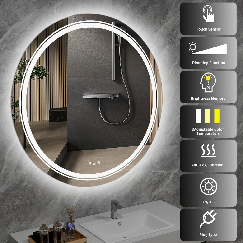 Kaste kylpyhuoneen peili led-valolla 60cm, hopea