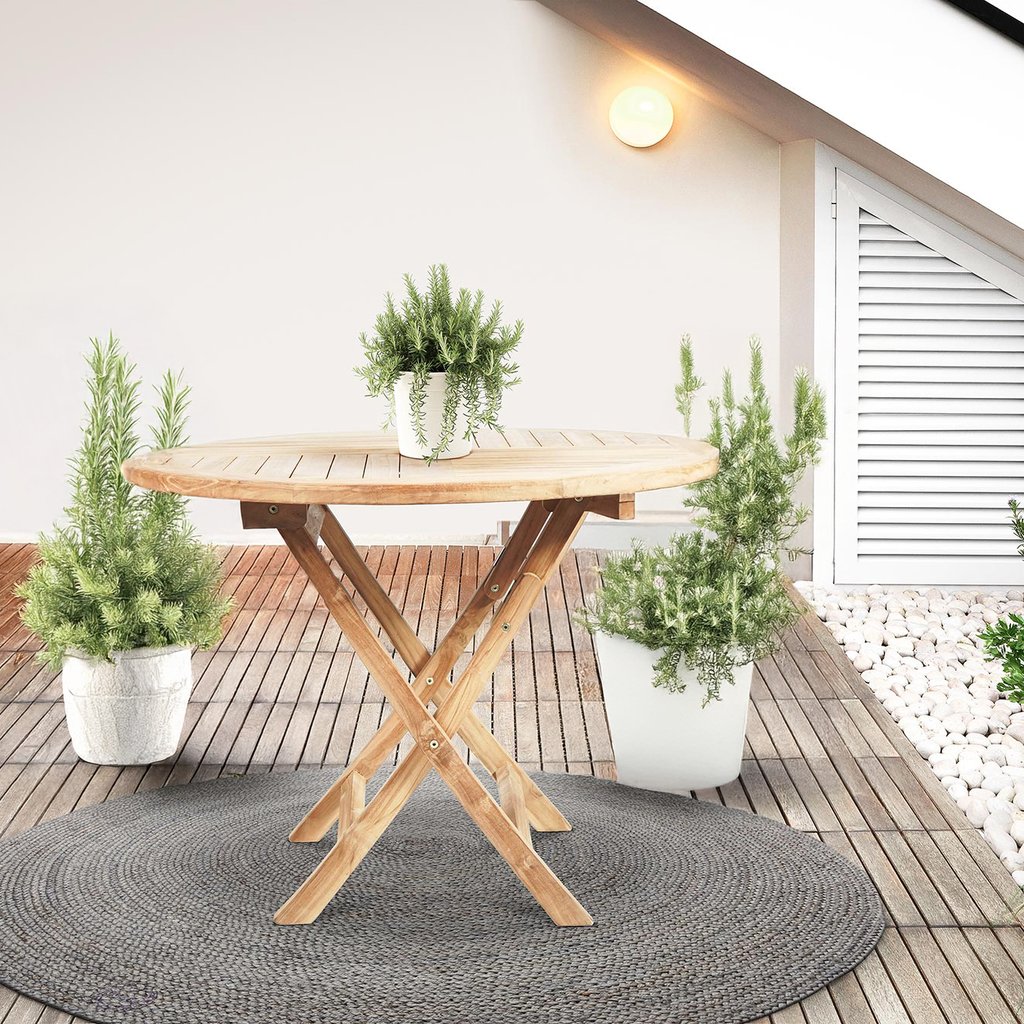 Malibu taittopöytä pyöreä 100cm: Tyylikäs Malibu-taittopöytä, joka vie vähän tilaa. Sopii täydellisesti parvekkeelle tai terassille. Kestävä teak-puu.