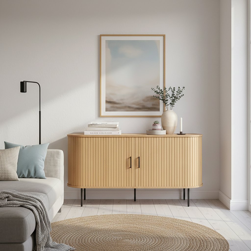 Pihla senkki 140x40x76cm, tammen värinen melamiini / mustat jalat