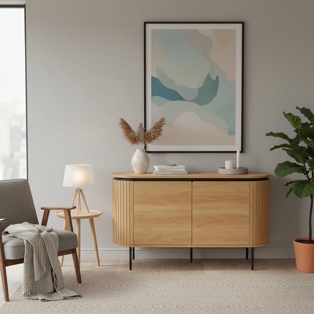 Taika senkki 120x40x76cm, tammen värinen melamiini​ / mustat jalat