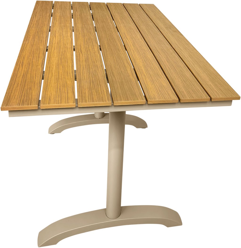 Albury ruokapöytä 130x70 taupe alumiini / tiikki easywood: Tyylikäs Albury ruokapöytä ulos, 130x70 cm, taupe alumiinia ja tiikkiä. Täydellinen terassille tai parvekkeelle. Kestävä ja helppohoitoinen.