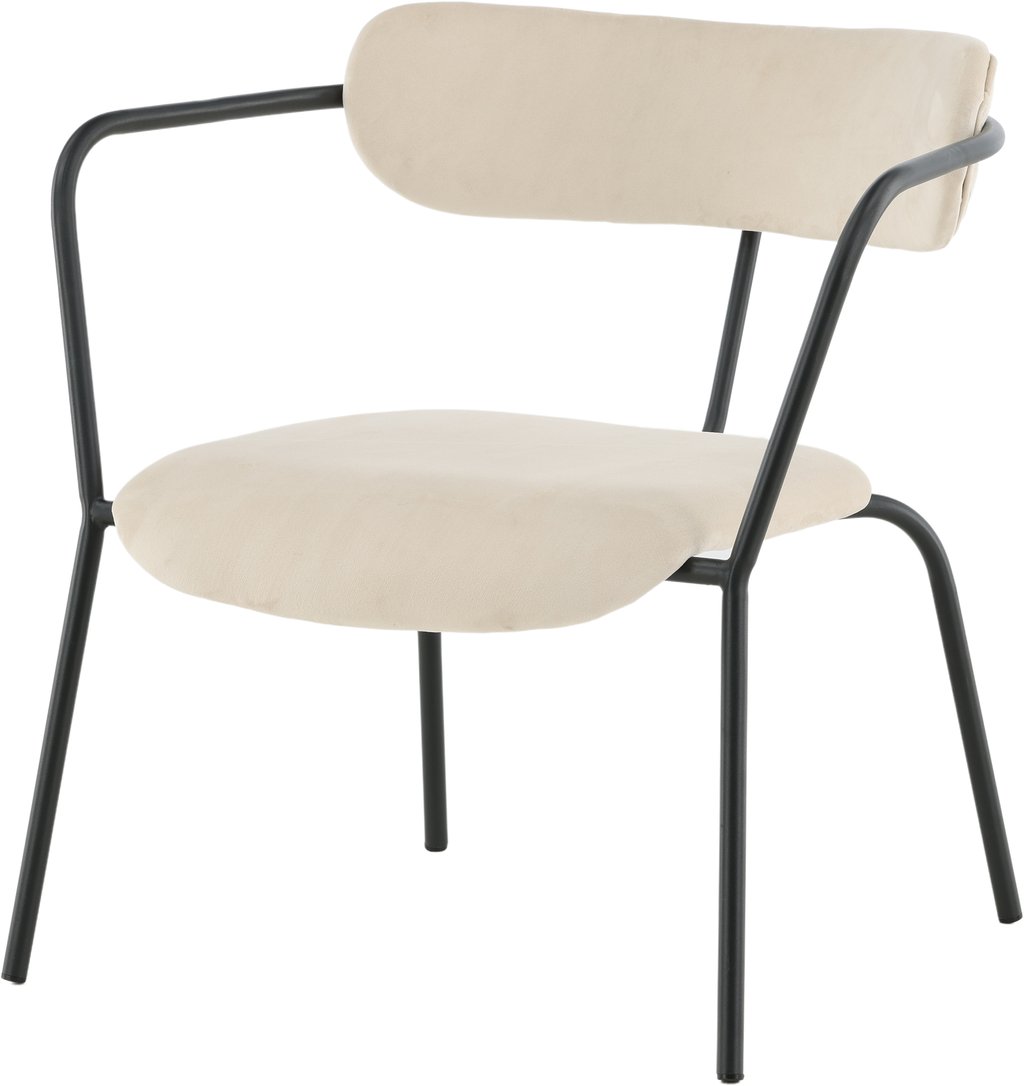 Duffy lounge-nojatuoli beige sametti: Tyylikäs beige samettinojatuoli, joka tuo kodikkuutta olohuoneeseen. Erinomainen valinta rentoutumiseen ja sisustukseen.