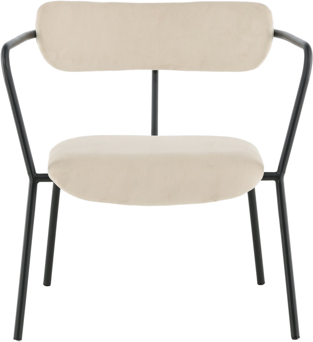Duffy lounge-nojatuoli beige sametti: Tyylikäs beige samettinojatuoli, joka yhdistää mukavuuden ja modernin designin. Sopii täydellisesti olohuoneen sisustukseen.