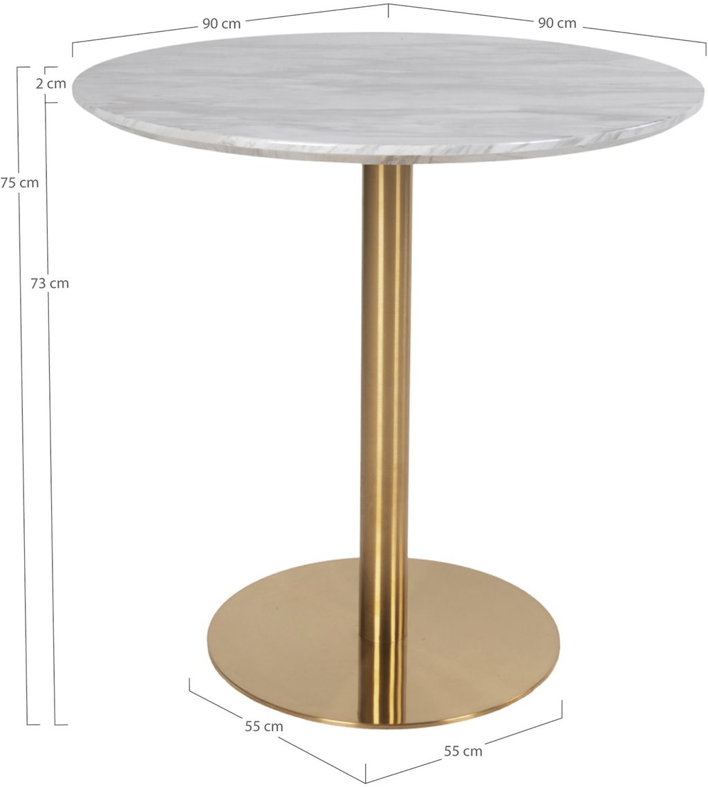 House Nordic Bolzano ruokapöytä pyöreä 90cm, harmaa marmorijäljitelmä / messingin värinen jalka