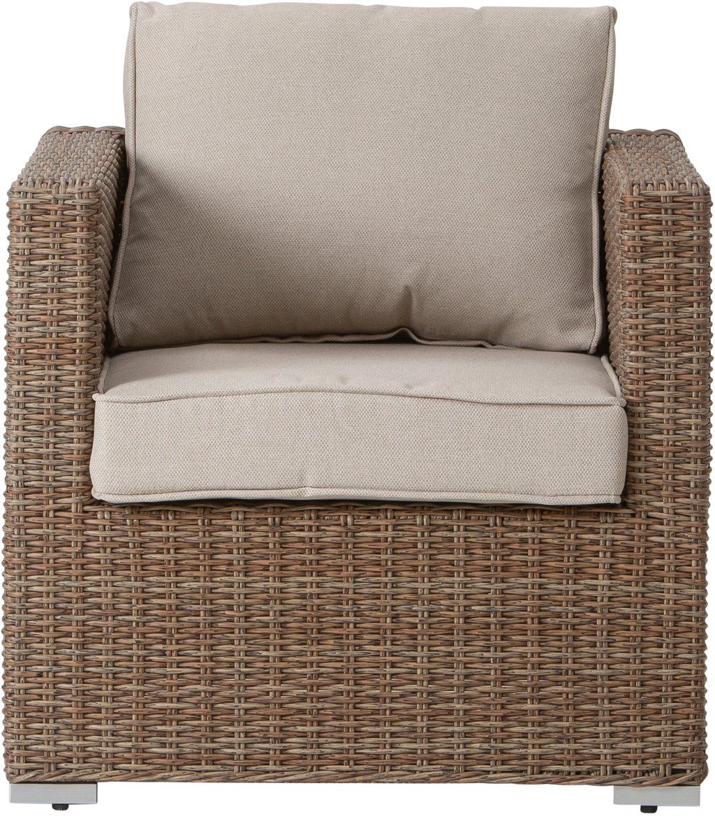 Mode nojatuoli natural runko / beige pehmuste: Tyylikäs beige nojatuoli polyrottinkia, täydellinen ulos terassille tai parvekkeelle. Mukava pehmustus lisää istuinmukavuutta.