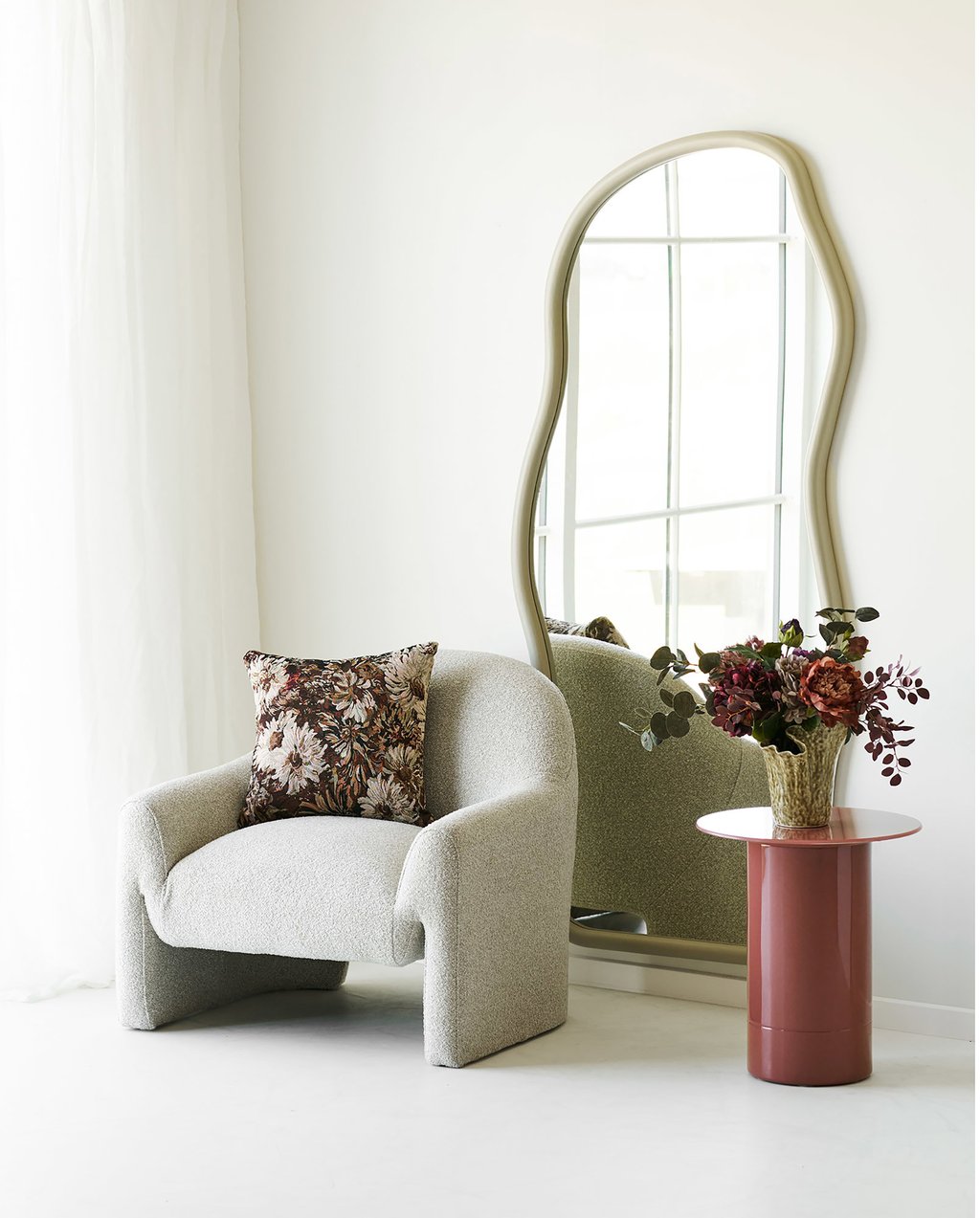 House Nordic tyyny, kukkakuvio ruskea/beige, 45x45 cm