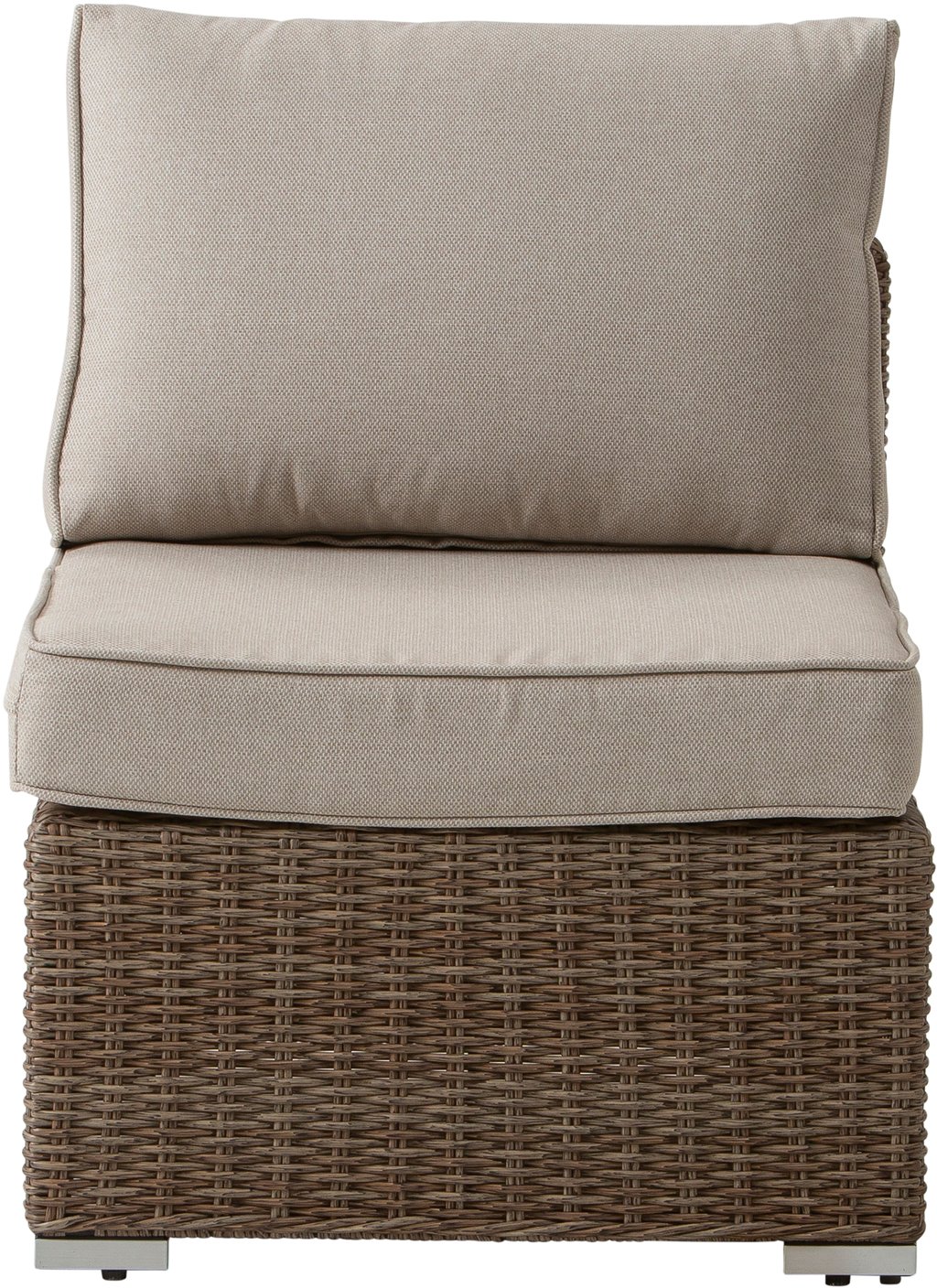 Mode väliosa natural polyrottinki / beige pehmuste: Tyylikäs ja kestävä polyrottinkinen ulkosohva, beige pehmusteilla. Sopii erinomaisesti terassille, patiolle tai puutarhaan. Mukava istuinpaikka rentoutumiseen.