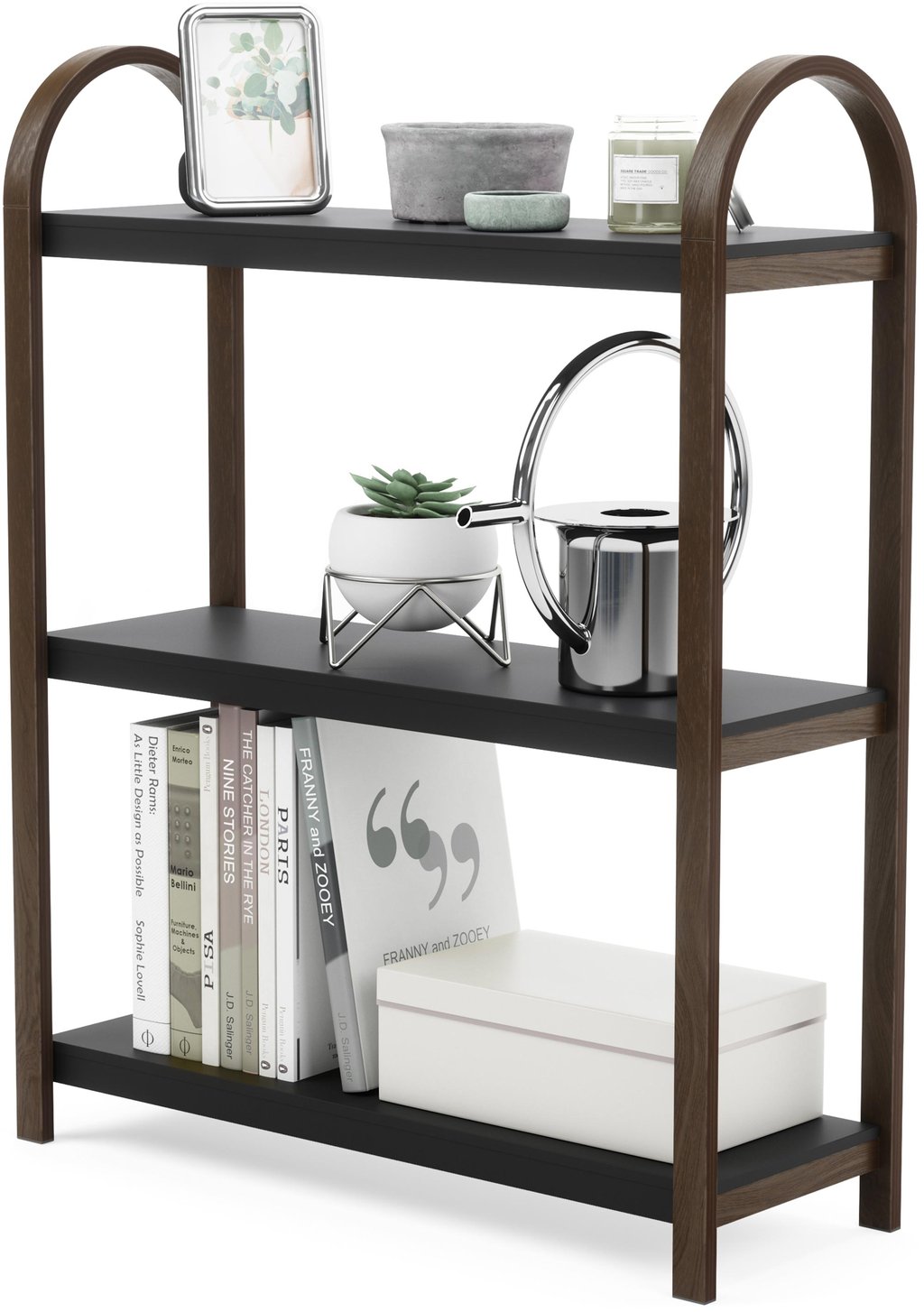 Umbra Bellwood seisova hylly 90x72, ruskea: Tyylikäs musta-pähkinä hylly, joka yhdistää modernin sisustuksen ja käytännöllisen säilytyksen. Sopii mainiosti olohuoneen sisustukseen.