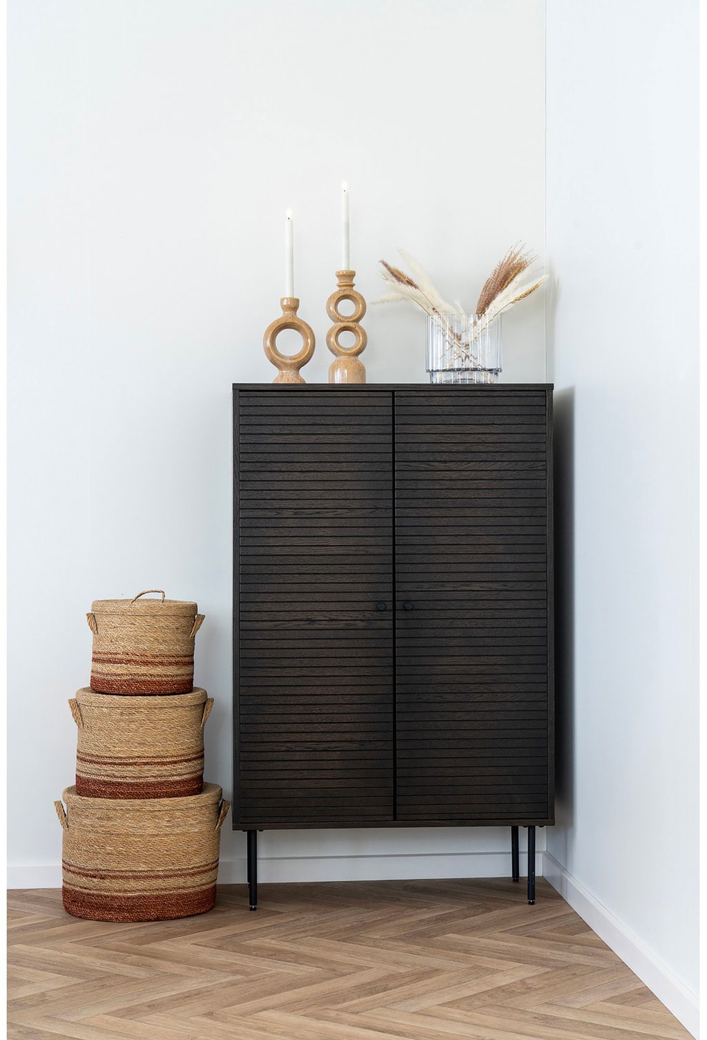 House Nordic Kyoto kaappi 80x40x130, smoked tammiviilu / mustat jalat