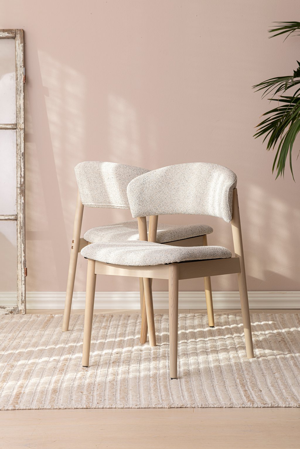 Niela ruokatuoli, valkolakattu tammi / beige kangas