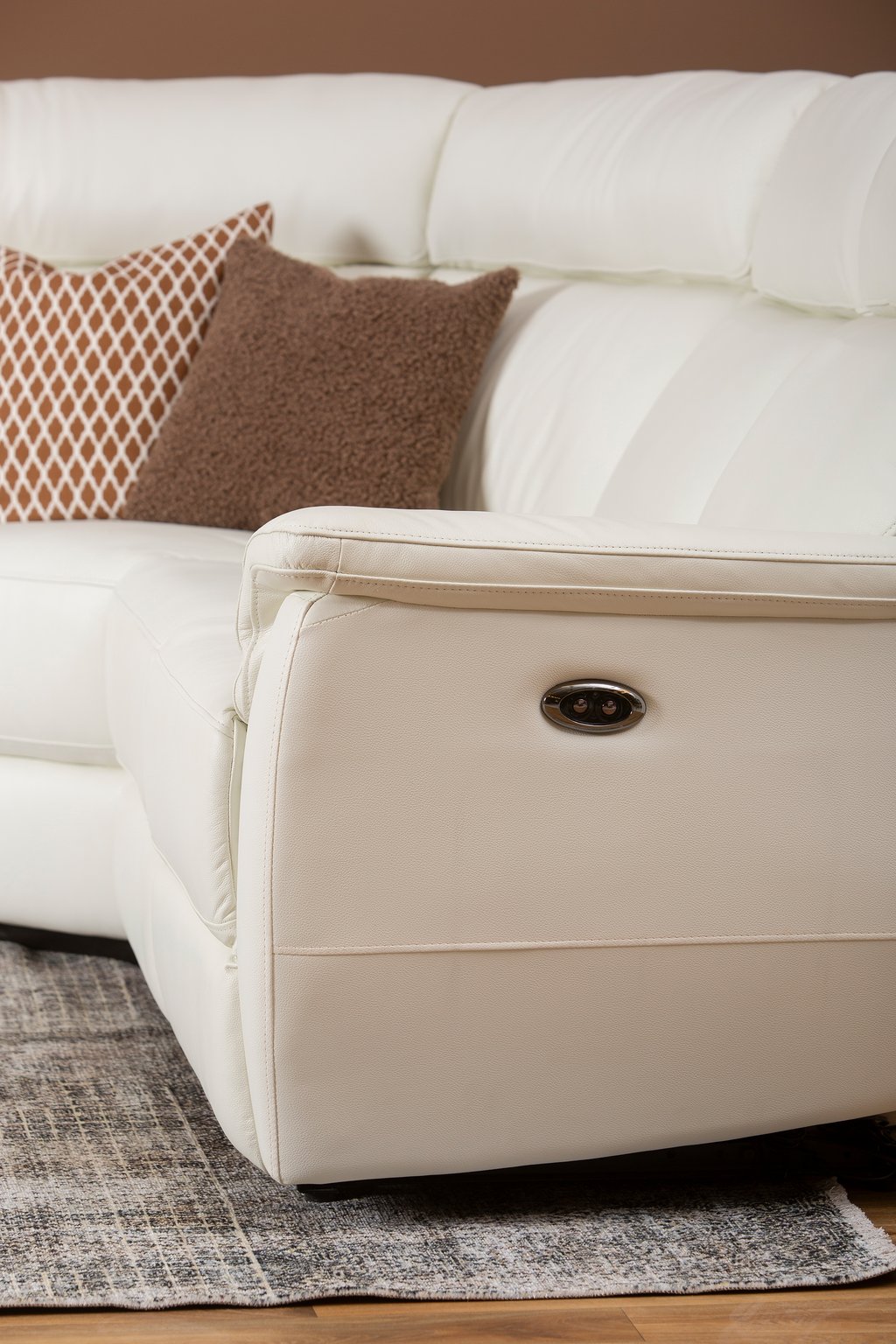 Loungea Colorado recliner-kulmasohva 3K2/2K3, puhdas valkoinen nahka/keinonahka