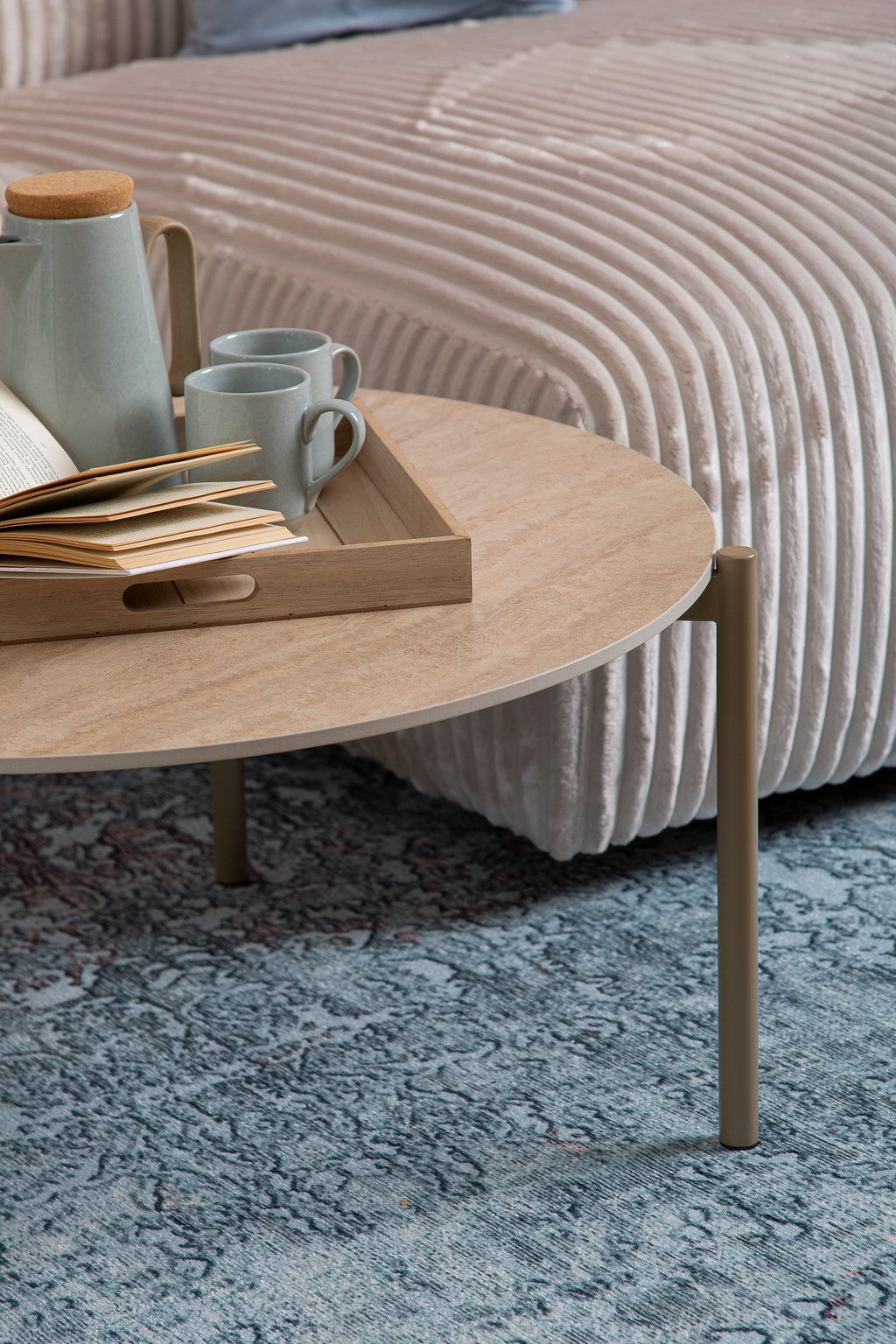N &L Tilda sarjapöydät pyöreä 85x40 + 65x45, beige kivi / metallijalat