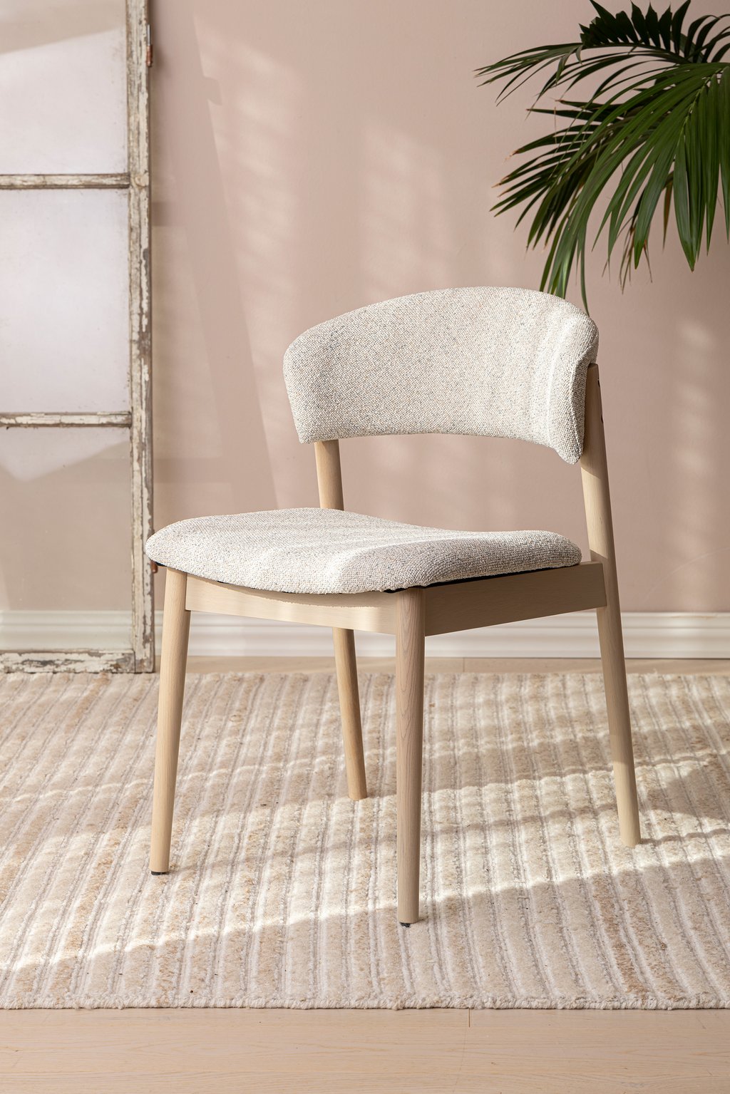 Niela ruokatuoli, valkolakattu tammi / beige kangas