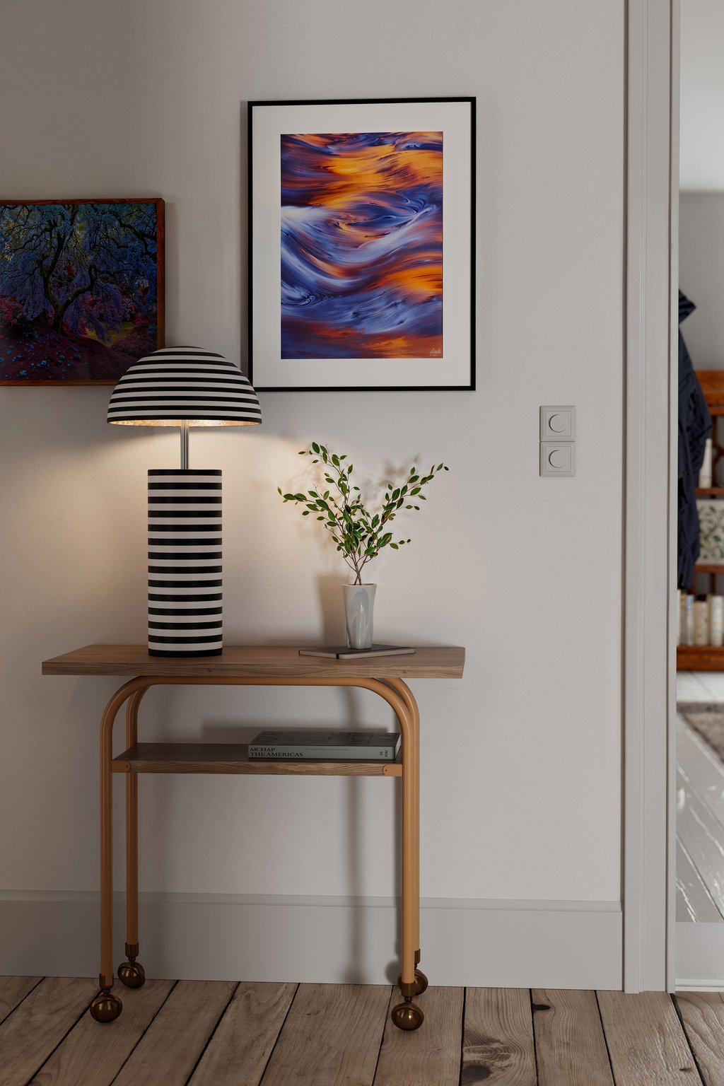 Stripe pöytävalaisin mattavalkoinen/musta
