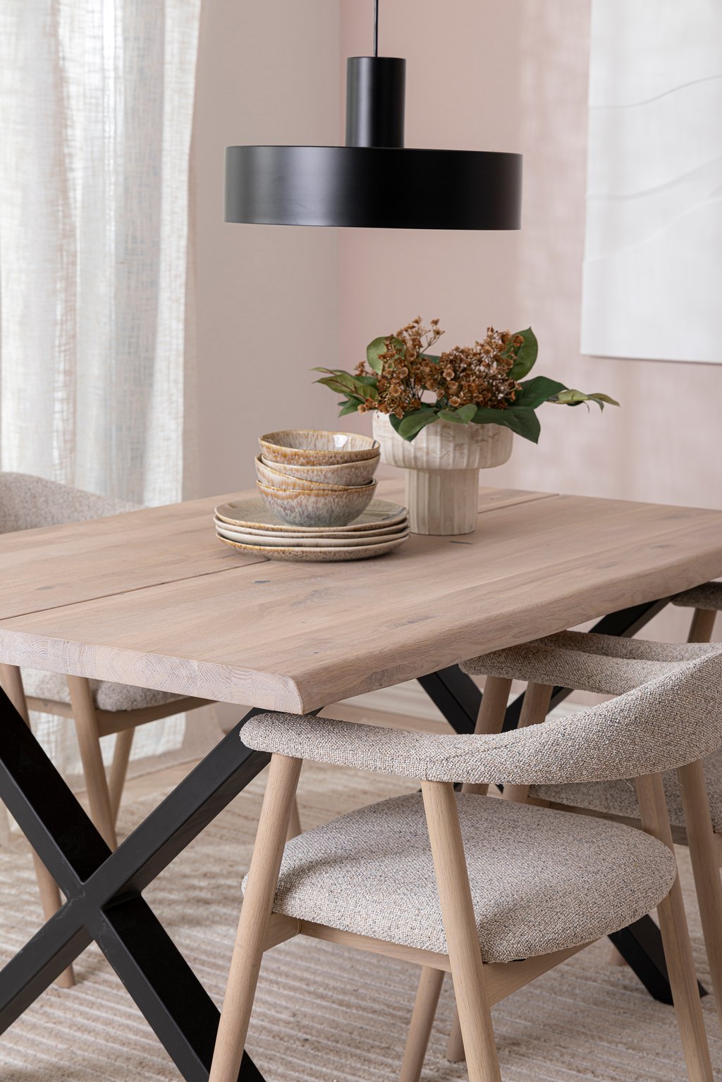 Nicola & Estelle ruokailuryhmä neljälle 140x95, valkolakattu tammi, x-jalat