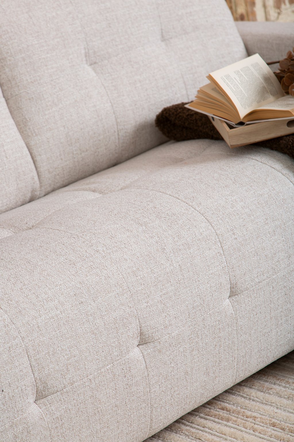 Flow 3-istuttava vuodesohva joustinpatjalla monique linen vaalea beige