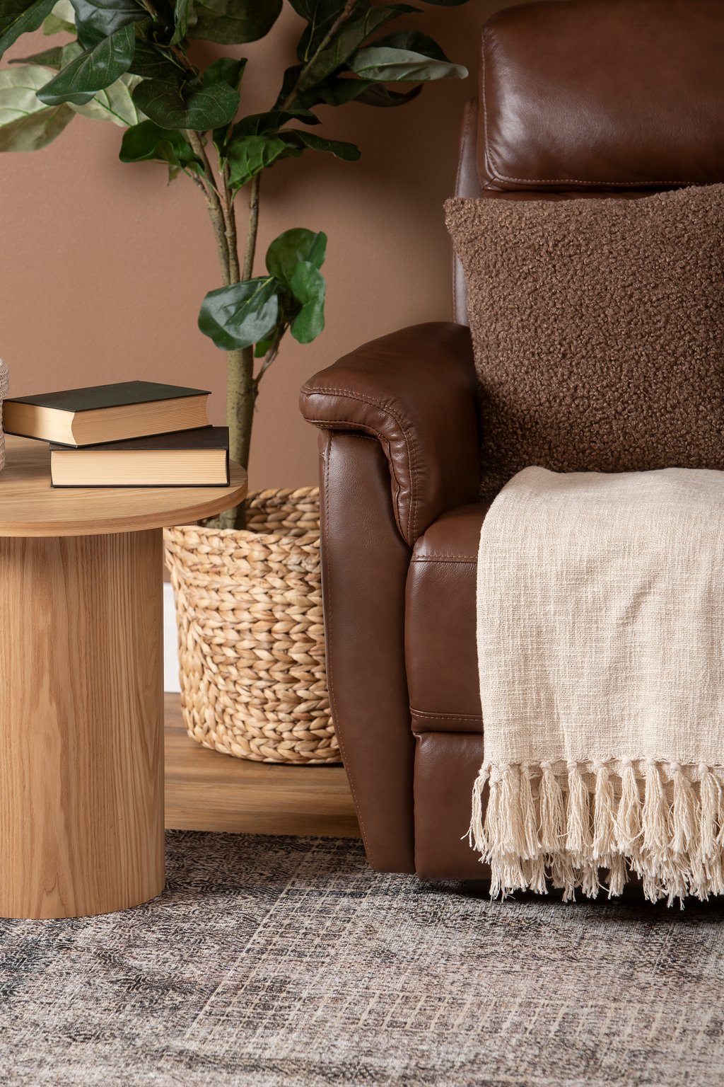 Loungea Colorado recliner-kulmasohva 3K2/2K3, ruskea nahka/keinonahka
