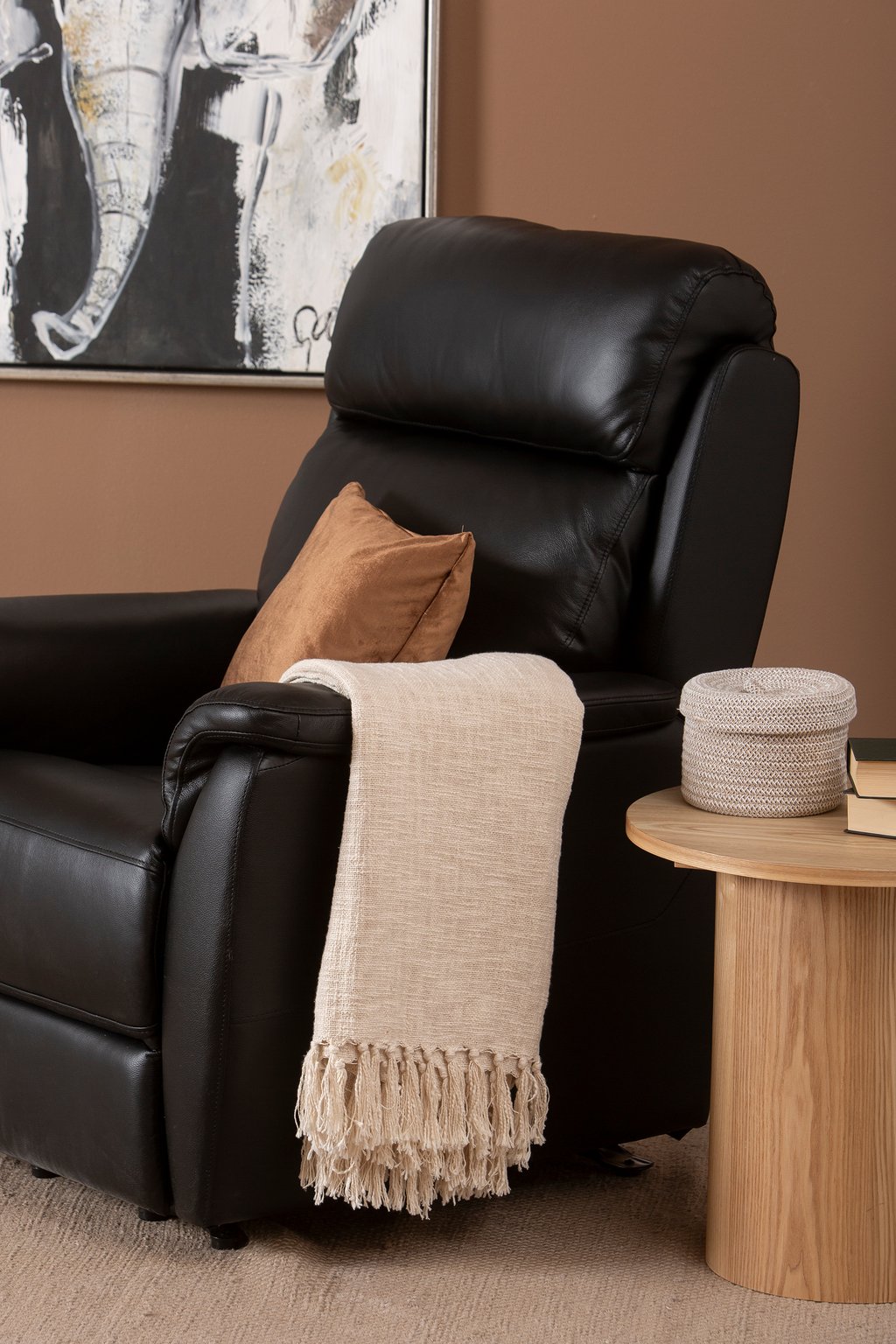 Loungea Colorado recliner-tuoli nostomekanismilla musta nahka/keinonahka