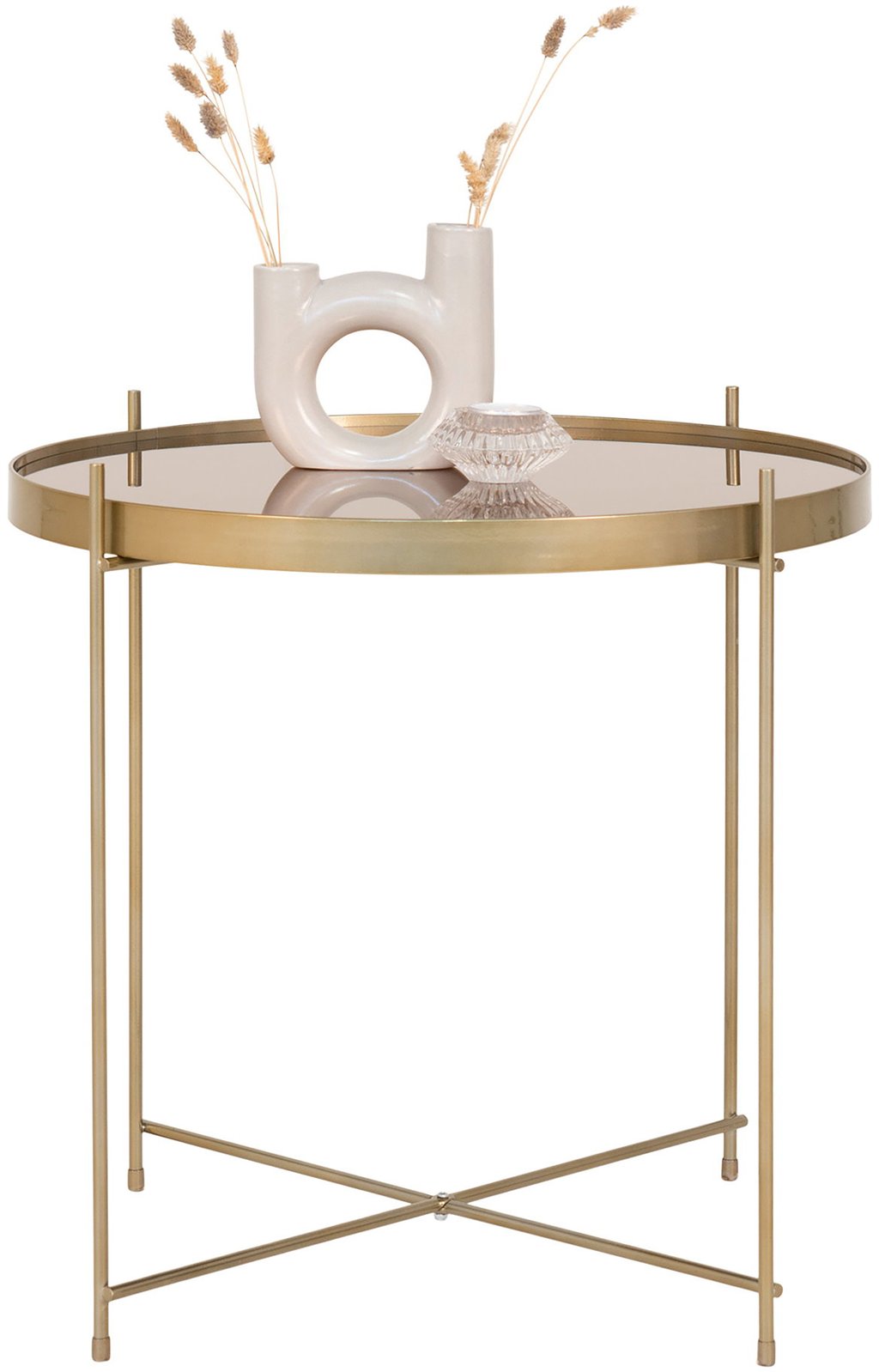 Venezia sohvapöytä, messinginvärinen teräs, lasi, pyöreä 48xh48cm