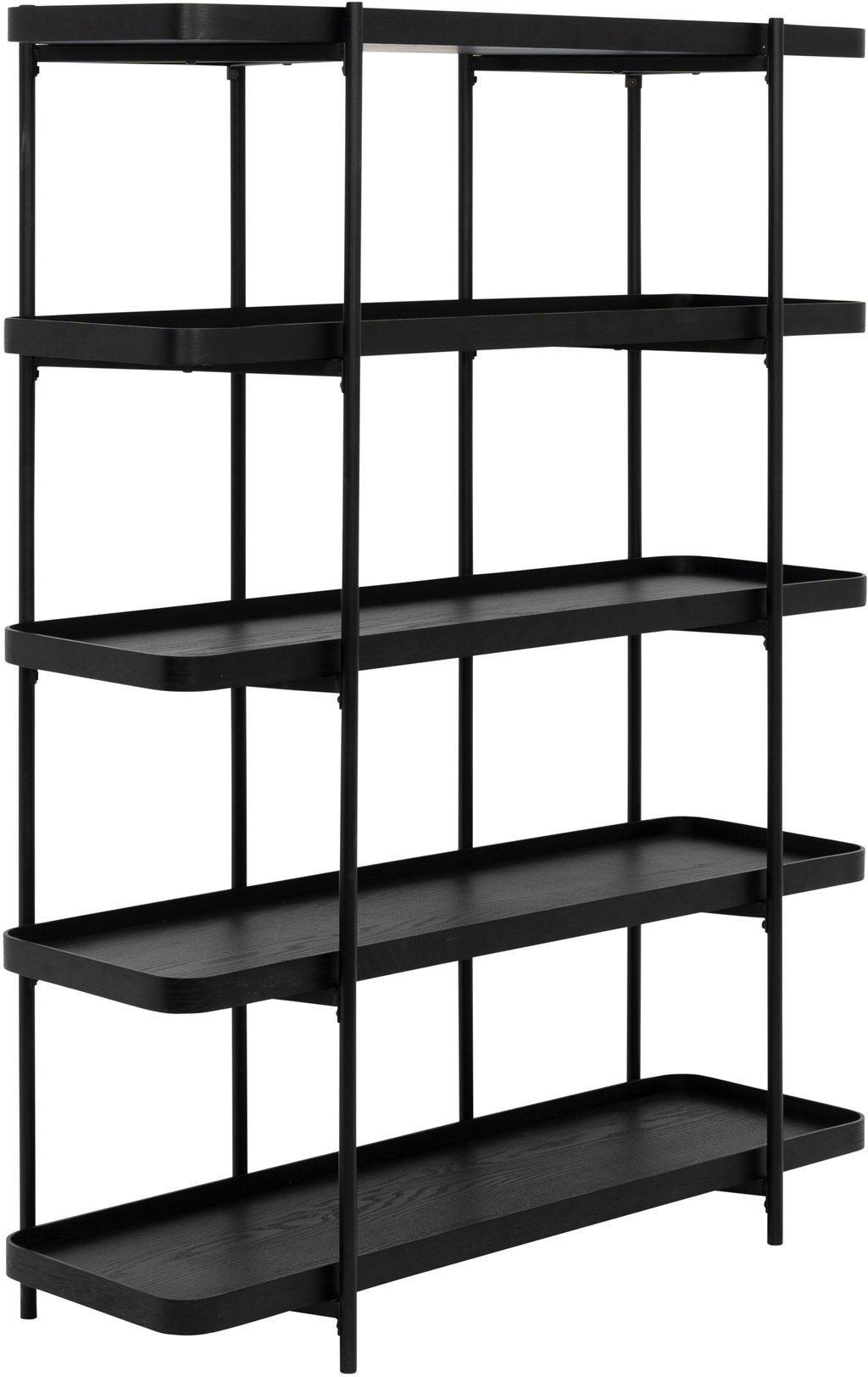Mystery hylly 120 cm musta: Tyylikäs musta metallirunko ja tammiviilu yhdistävä kirjahylly, täydellinen olohuoneen tai eteisen säilytysratkaisu. Moderni design tuo ilmettä ja järjestystä.