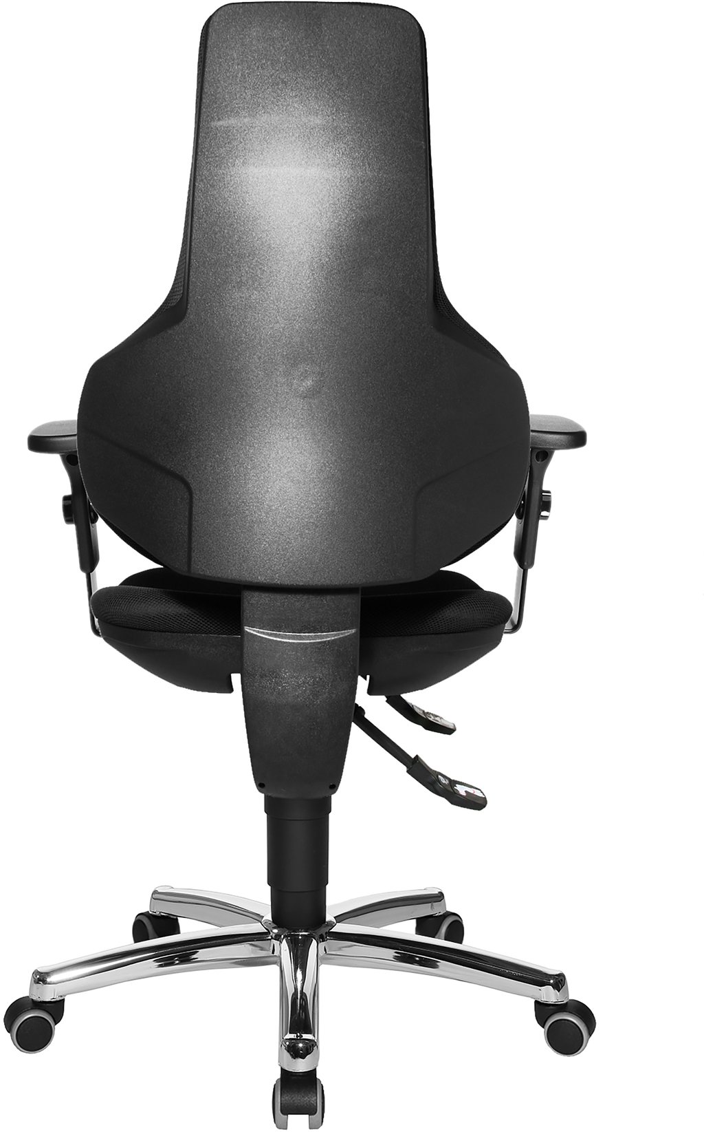 Ergo Point Sy työtuoli,  kromijalka / musta kangas: Ergonominen työtuoli kromijalalla, musta kangas. Sopii toimistoon ja kotiin, takaa mukavan istumisen pidempiaikaiseen työskentelyyn.