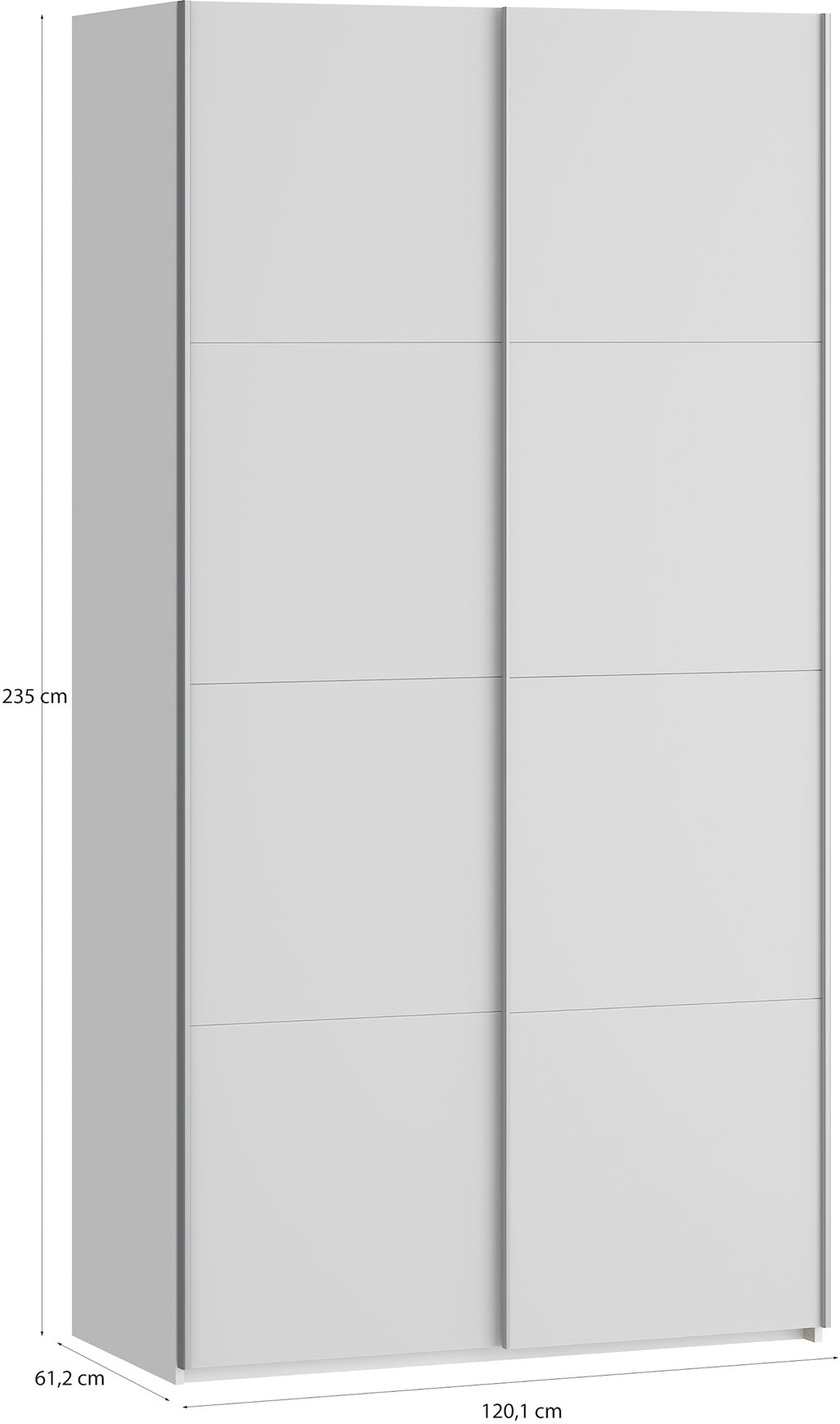 Fittio liukuovikaappi 120cm, valkoinen (sis. 4 hylly + 2 tankoa)