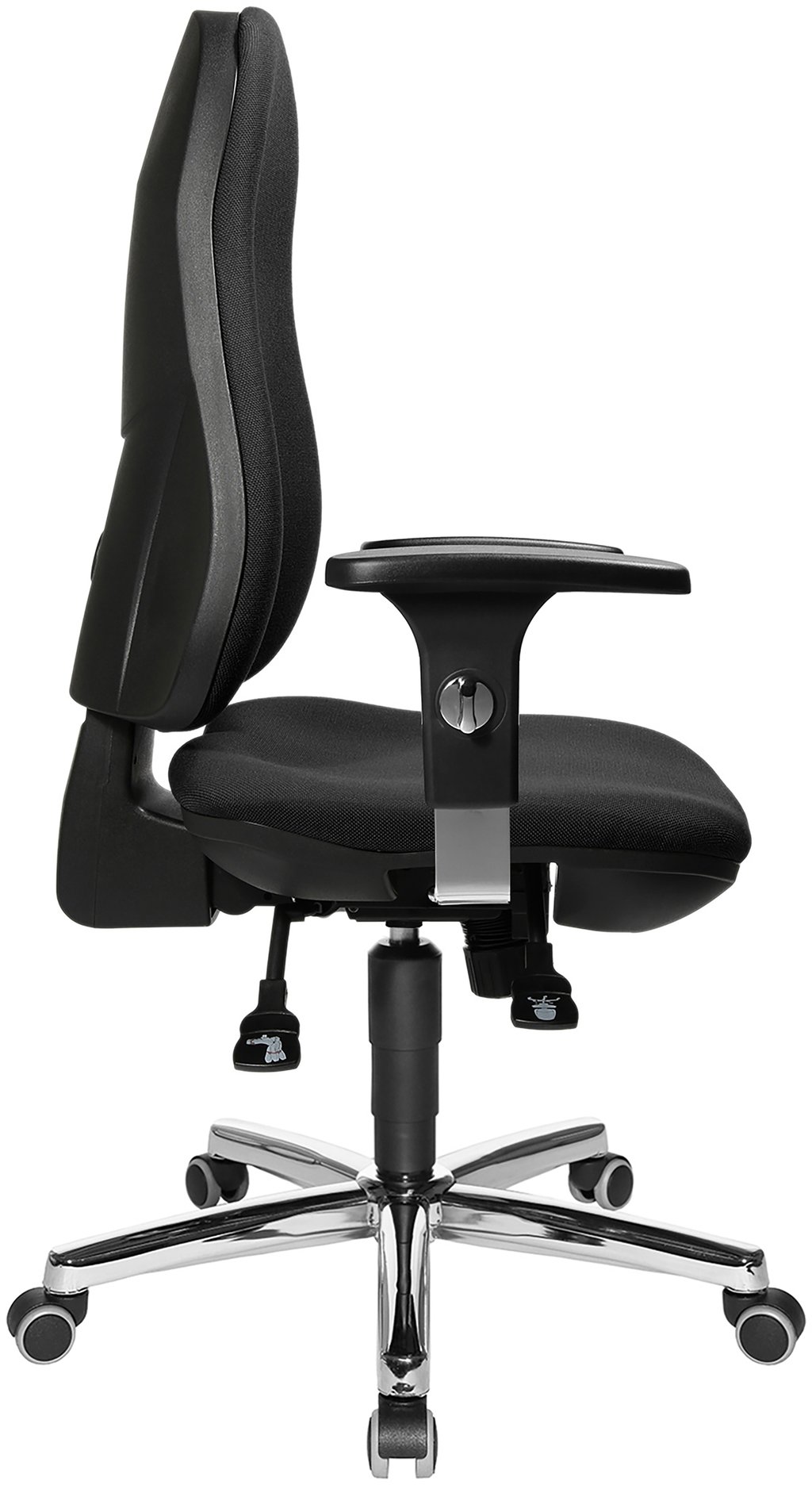 Support Sy työtuoli, kromijalka / musta kangas: Tyylikäs työtuoli kromijaloilla, mustasta kankaasta. Ergonominen muotoilu tukee selkää, täydellinen toimistoon tai etätyöhön.