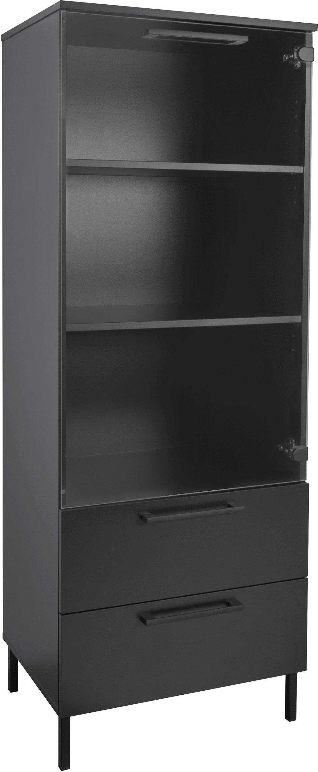 Nauvo vitriini 160x60, musta: Tyylikäs musta vitriini olohuoneeseen, täydellinen säilytysratkaisu esineille. Sopii moderniin sisustukseen ja lisää tilan eleganssia.