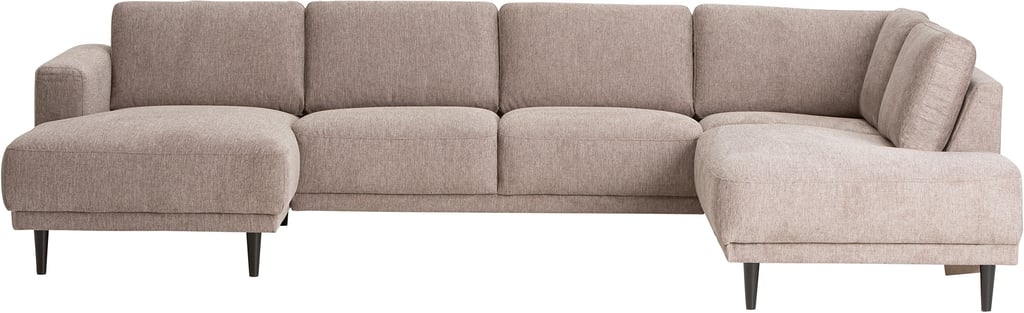 Portland U-muotokulma oikea, beige: Tyylikäs Portland U-muotoinen kulmasohva beige väri, täydellinen olohuoneeseen. Mukautuva moduulirakenne tarjoaa tilaa ystäville ja perheelle.