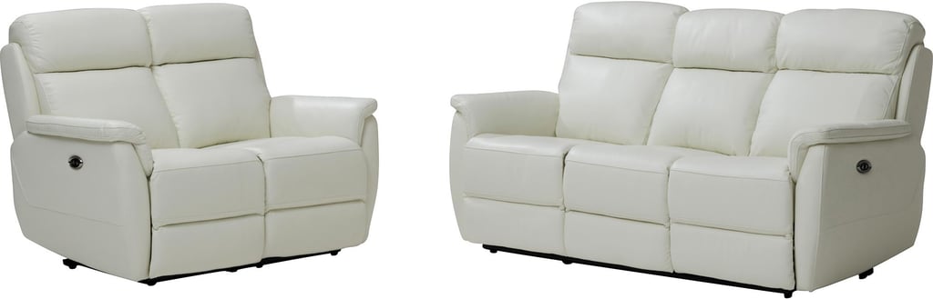 Colorado sohvakalusto (3+2): Tyylikäs valkoinen nahkasohva, 3-istuttava, täydellinen olohuoneeseen. Mukautuva recliner-toiminto lisää käyttömukavuutta. Elegantti muotoilu, joka sopii moderniin sisustukseen.