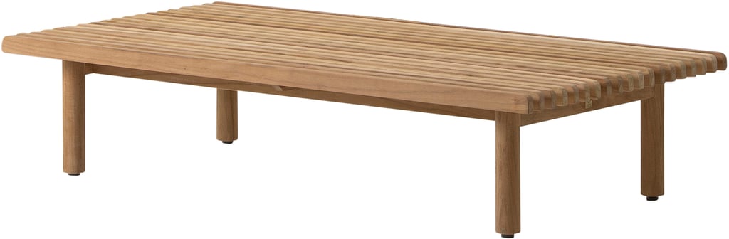 Pearl sohvapöytä 120x65cm tiikki: Tyylikäs tiikkipuinen sohvapöytä ulkokäyttöön, täydellinen terassille tai puutarhaan. Kestävä ja kaunis, luo viihtyisyyttä ulkotiloihin.