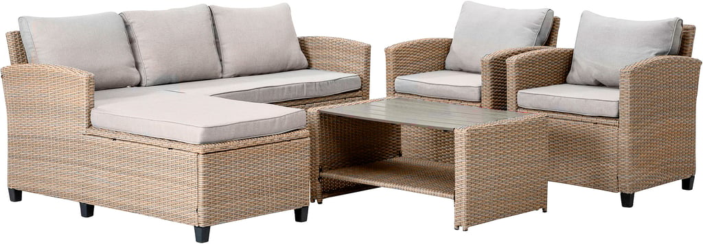 Savona sohvaryhmä harmaa/beige (divaanisohva +matala pöytä + 2 nojatuolia): Savona-sohvaryhmä ulkokäyttöön, sisältää divaanisohvan ja 2 nojatuolia. Tyylikäs ja mukava terassille tai parvekkeelle. Kestävä materiaali.