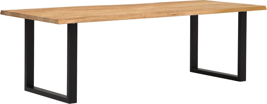Estelle lankkupöytä 240x95 öljytty tammi, U-jalalla: Tyylikäs ruokapöytä kahdeksalle, öljytty tammi ja villireuna. Sopii moderniin ruokailutilaan, tuo eleganssia ja tilaa suurille aterioille.
