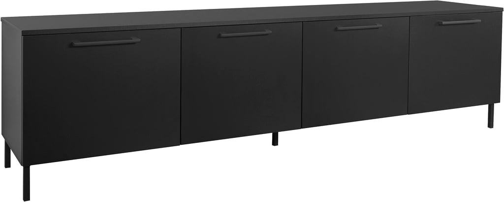 Nauvo TV-taso 220 cm (4 ovea): Tyylikäs musta TV-taso 220 cm, lisäovilla. Sopii olohuoneen säilytyskalusteeksi, tarjoaa modernia ilmettä ja käytännöllisyyttä.