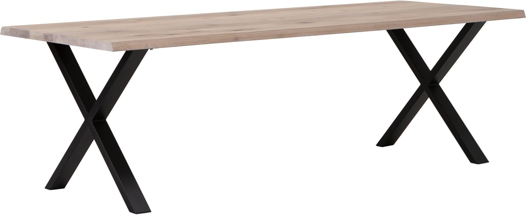 Estelle lankkupöytä 240x95 valkoöljytty tammi, X-jalalla: Tyylikäs ruokapöytä kahdeksalle, valkolakattu lankkupöytä, moderni design, täydellinen ruokailutilaan tai tilaviin ruokasaleihin.