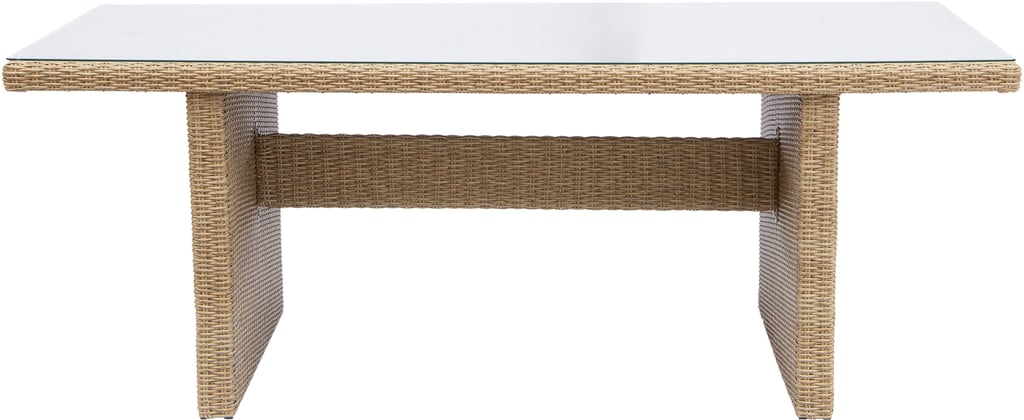 Haven ruokapöytä 200x100 natural polyrottinki / lasikansi: Tyylikäs ruokapöytä ulos, polyrottinkia ja lasikansi, koko 200x100 cm. Täydellinen terassille tai puutarhaan, tuo mukavuutta ja eleganssia ulkoilmaelämään.