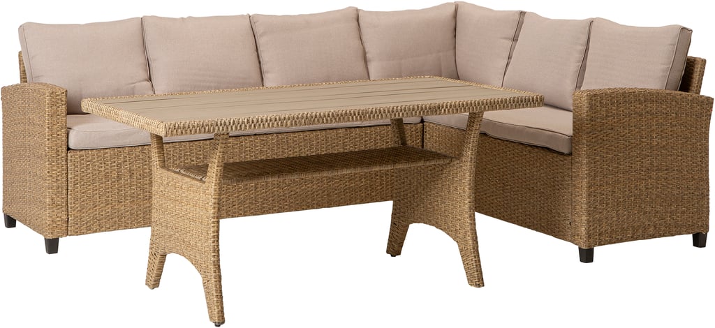 Savona harmaa/beige kulmasohva + korkea sohvapöytä
