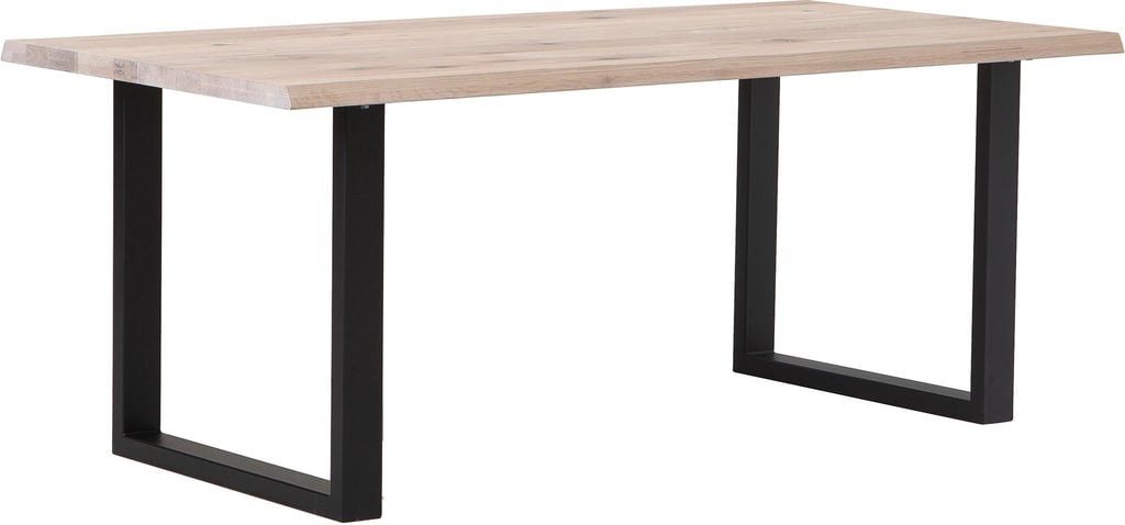 Estelle lankkupöytä 190x95 valkoöljytty tammi, U-jalalla: Tyylikäs ruokapöytä kuudelle, valkolakattu tammi, luonnollinen wild edge -reuna. Sopii moderniin ruokailutilaan. Kestävä ja kaunis valinta.