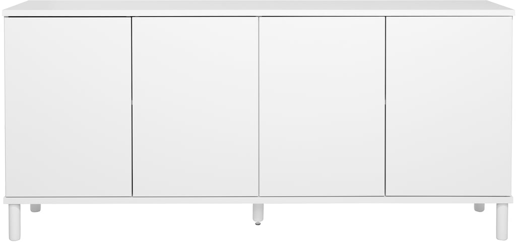 Sata leveä senkki nro 84. 183cm 4 ovea valkoinen, pyöreä jalka