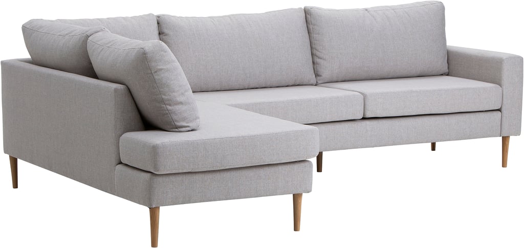 Blink avokulmasohva vasen beige, tammijalka: Tyylikäs beige avokulmasohva Hygge-tyylillä, täydellinen olohuoneeseen. Mukautuva moduulimuotoilu ja tammi jalat takaavat modernin ilmeen.