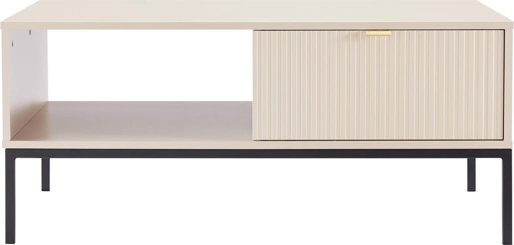 Caisa sohvapöytä beige: Tyylikäs greige-sohvapöytä, jossa käytännöllinen säilytys. Sopii täydellisesti olohuoneeseen yhdistämään kauneus ja toimivuus.