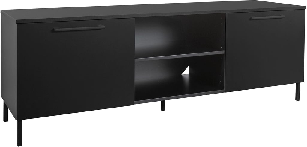 Nauvo tv-taso 166cm, musta: Tyylikäs musta TV-taso, 166 cm, moderniin olohuoneeseen. Tarjoaa erinomaisen säilytysratkaisun laitteille ja koriste-esineille.