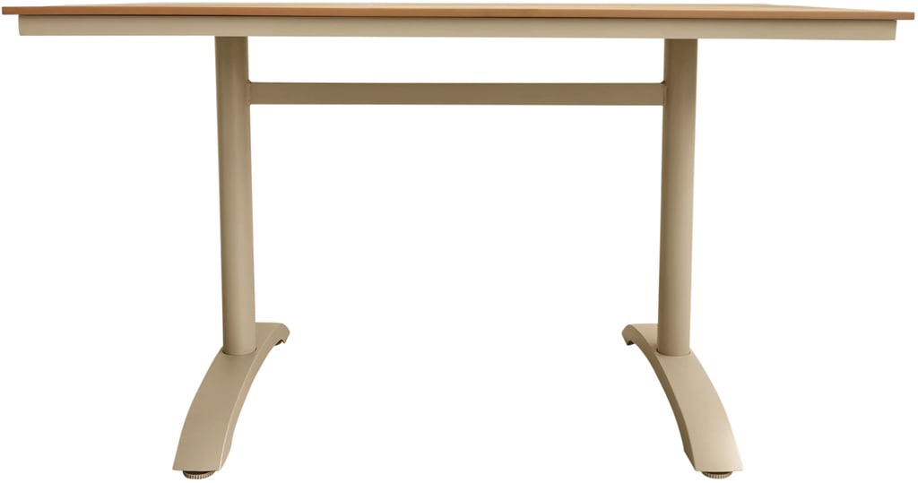 Albury ruokapöytä 130x70 taupe alumiini / tiikki easywood: Tyylikäs Albury-ruokapöytä ulkokäyttöön, mitat 130x70 cm, taupe alumiinia ja tiikkiä. Erinomainen valinta terassille tai parvekkeelle.