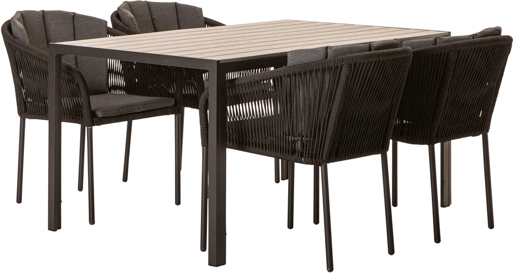 Dakota & Victoria ruokailuryhmä 150x90 neljälle, musta/vaaleanharmaa
