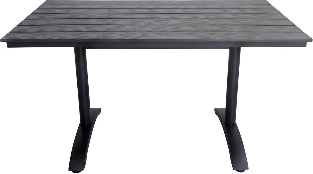 Dakota ruokapöytä 130x70cm: Tyylikäs musta alumiininen ruokapöytä, koko 130x70 cm, täydellinen ulkoilmaan, terassille tai parvekkeelle. Kestävä ja helposti puhdistettava.