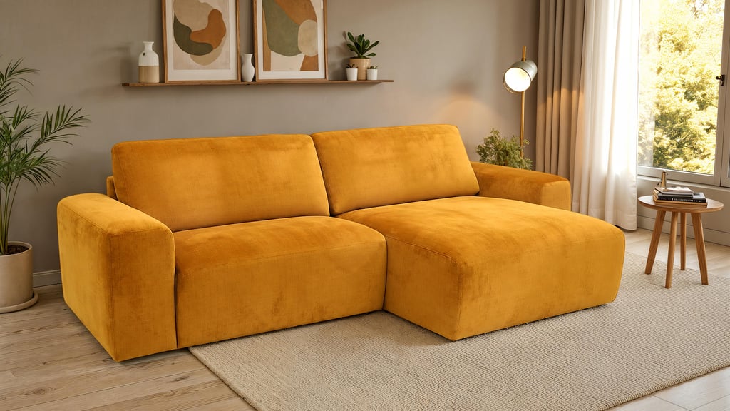 Kyoto 3-istuttava divaanisohva oikea (280cm), Elegant 08 keltainen