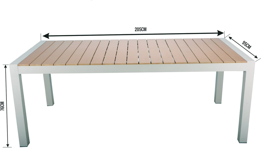 Albury jatkopöytä 205/275x95, taupe alumiini / tiikki easywood: Tyylikäs Albury jatkopöytä ulkokäyttöön, 205-275 cm, taupe alumiini ja tiikki. Sopii erinomaisesti terassille tai puutarhaan ruokailuryhmäksi.