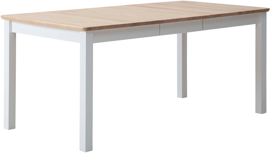 Frida jatkettava ruokapöytä 90x135+40 cm valkoinen runko / lakattu koivu kansi