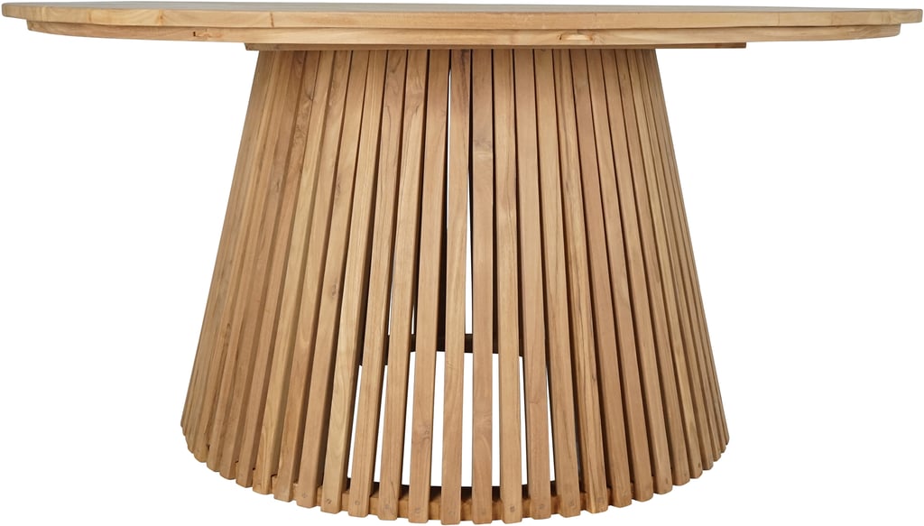 Deco ruokapöytä pyöreä 150cm natural tiikki: Tyylikäs pyöreä ulkoruokapöytä, halkaisija 150 cm, luonnollista tiikkiä. Erinomainen valinta terassille tai puutarhaan. Kestävä ja elegantti.