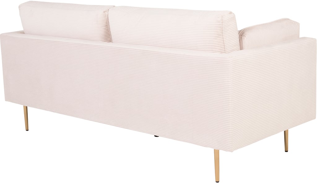 Boom 3-ist. sohva beige vakosametti: Tyylikäs 3-istuttava sohva vihreästä vakosametista, moderni muotoilu, täydellinen olohuoneeseen. Elegantti beige raitakuosi tuo lämpöä ja tyyliä.